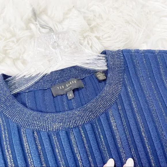 Ted‎ Baker Women's Myree Pullover Metallic Striped Jumper Sweater Size 12 - Picture 3 of 5